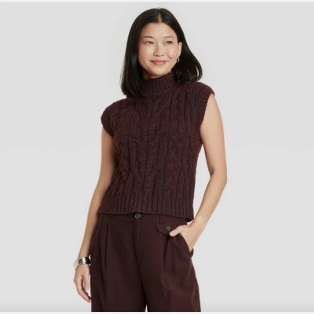 A New Day Brown Cable Knit Sleeveless Sweater